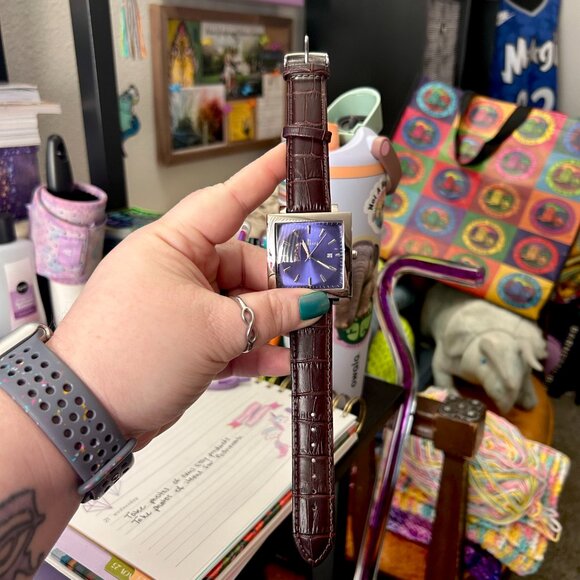 Japanese PureDial Square Legacy in Sapphire Blue and Silver with Leather Strap - Picture 2 of 15